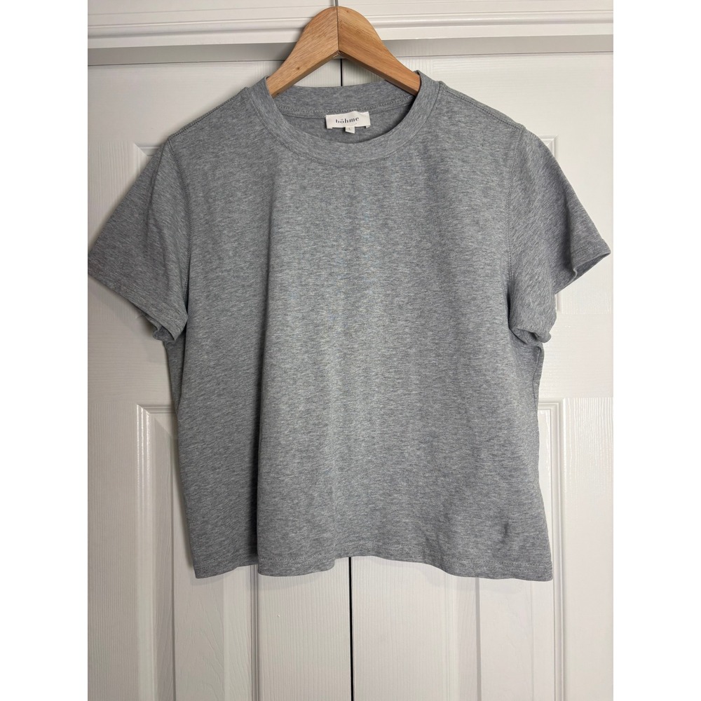 Bohme Womens Heather Grey Cotton Short Sleeve Crew Neck T-Shirt Size Large